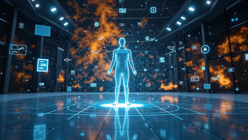 高度逼真的3D数字人形象，具有真实皮肤纹理和表情，穿着时尚服装，背景为虚拟场景，体现先进的数字人建模技术